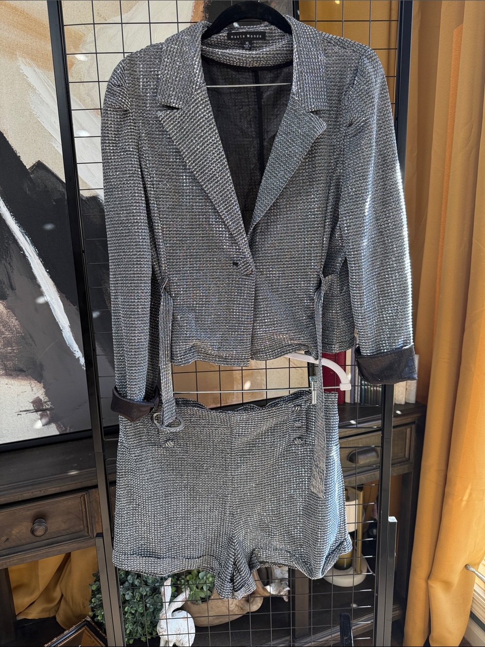 Haute Monde Silver Metallic Blazer and Shorts Set